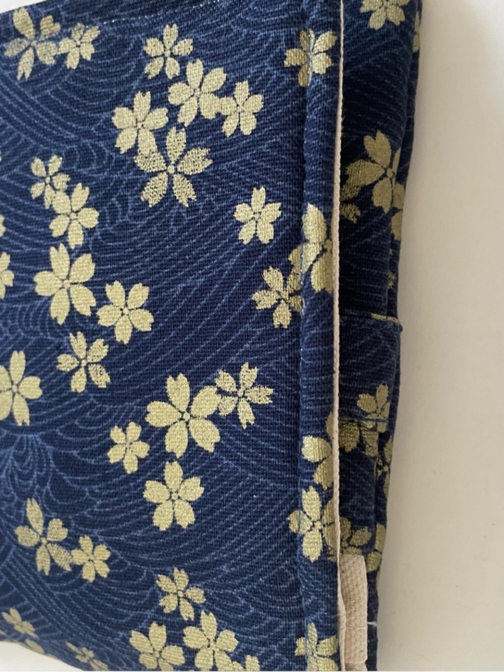 Blue gold sakura flower japanese fabric fountain pen pouch case new - Picture 6 of 7